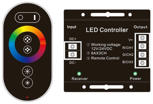 LED Szalag 12V 216W RGB 6 Gombos RF Érintőpaneles Távirányító és Vezérlő Avide