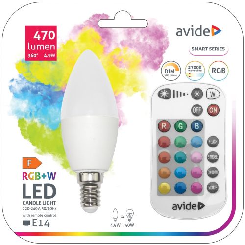 4,9W RGB+W E14 LED fényforrás távirányítóval Avide