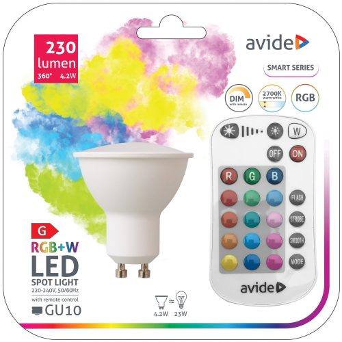 4,2W RGB+W GU10 LED fényforrás távirányítóval Avide