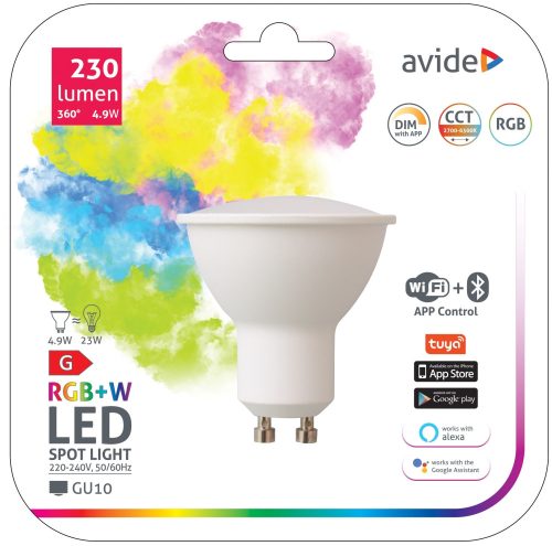 4,9W RGB+W GU10 okos izzó + BLE APP Control Avide